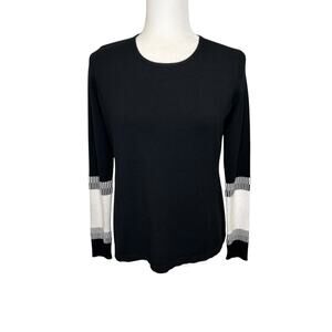 J'ENVIE New York Black White Light Sweater Striped Cuff Detail Viscose Spandex M
